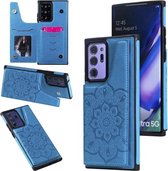 Voor Samsung Galaxy Note 20 Ultra bloem reliëf patroon schokbestendig beschermhoes met houder & kaartsleuven & fotolijst (blauw)