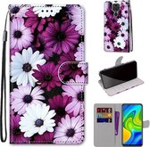 Voor Xiaomi Redmi Note 9 / 10X 4G Gekleurde tekening Cross Texture Horizontale Flip PU lederen tas met houder & kaartsleuven & portemonnee & lanyard (Chrysanthemum Pink White Purple)