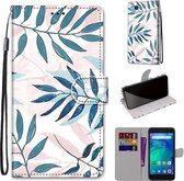 Voor Xiaomi Redmi Go Gekleurde Tekening Cross Textuur Horizontale Flip PU Lederen Case met Houder & Kaartsleuven & Portemonnee & Lanyard (Roze Groen Blad)