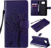 Voor Xiaomi Poco X3 NFC Tree & Cat Pattern Pressed Printing Horizontale Flip PU lederen tas met houder & kaartsleuven & portemonnee & lanyard (paars)