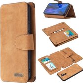 Voor Xiaomi Redmi 9 Afneembare Frosted Magnetische Horizontale Flip Leren Case met Kaartsleuven & Houder & Rits Portemonnee & Fotolijst (Bruin)