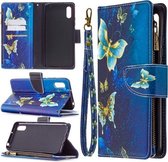 Voor Xiaomi Redmi 9A Gekleurde Tekening Patroon Rits Horizontale Flip Leren Case met Houder & Kaartsleuven & Portemonnee (Gouden Vlinder)
