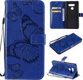 Voor LG K50S 3D vlinder reliëf patroon horizontale flip lederen tas met houder & kaartsleuf & portemonnee & lanyard (blauw)