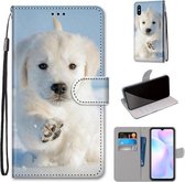 Voor Geschikt voor Xiaomi Redmi 9A Gekleurde Tekening Cross Textuur Horizontale Flip PU Lederen Case met Houder & Kaartsleuven & Portemonnee & Lanyard (Sneeuw Puppy)