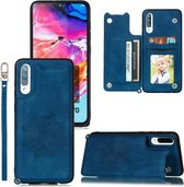 Voor Xiaomi Redmi 9A Mandala reliëf PU + TPU hoesje met houder & kaartsleuven & fotolijst & draagriem (blauw)