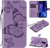 Voor Xiaomi Redmi 9 3D Vlinders Embossing Patroon Horizontale Flip Leren Case met Houder & Kaartsleuf & Portemonnee & Lanyard (Paars)