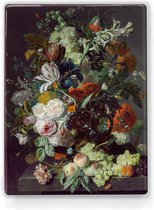 Schilderij - Stilleven met bloemen - Jan van Huysum - 19,5 x 26 cm - Niet van echt te onderscheiden handgelakt schilderijtje op hout - Mooier dan een print op canvas.