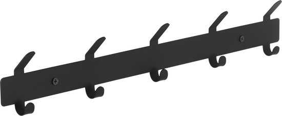 TOJ Wandkapstok Met 10 Haken - Hangende Muur Kapstok - Kapstoklijst - RVS - 45CM - Mat Zwart