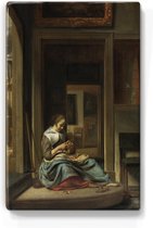 De appelschilster - Cornelis Bisschop - 19,5 x 30 cm - Niet van echt te onderscheiden houten schilderijtje - Mooier dan een schilderij op canvas - Laqueprint.