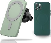 Yonovo® MagSafe Autohouder CombiDeal iPhone 12 Groen Hoesje - Lader Draadloze Ventilatierooster - Oplader 2 Apple fast snel Charger 15 W - Case - Telefoon Mobiele wallet kaarthoude