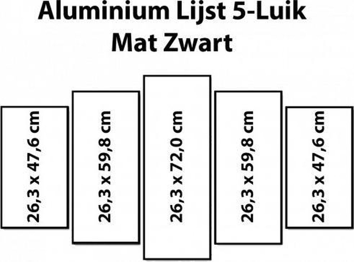 Zwarte aluminium lijst vijfluik 132 x 72 (Exclusief glas) |