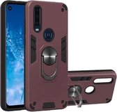 Voor Motorola Moto P40 Power 2 in 1 Armor Series PC + TPU beschermhoes met ringhouder (wijnrood)