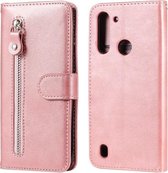 Voor Motorola Moto G8 Power Lite Mode Kalfs Textuur Rits Horizontale Flip Lederen Case met Houder & Kaartsleuven & Portemonnee Functie (Rose Goud)