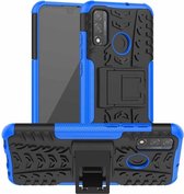 Voor Huawei P Smart (2020) Bandentextuur Schokbestendig TPU + pc-beschermhoes met houder (blauw)