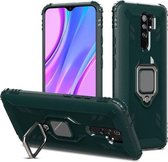 Voor Geschikt voor Xiaomi Redmi 9 koolstofvezel beschermhoes met 360 graden roterende ringhouder (groen)