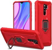 Voor Geschikt voor Xiaomi Redmi 9 koolstofvezel beschermhoes met 360 graden roterende ringhouder (rood)