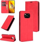 Voor Xiaomi Poco X3 / X3 NFC Retro-skin Zakelijke magnetische zuignap lederen tas met houder & kaartsleuven en portemonnee (rood)