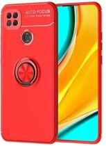 Voor Geschikt voor Xiaomi Redmi 9C metalen ringhouder 360 graden roterende TPU-hoes (rood + rood)
