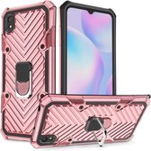 Voor Xiaomi Redmi 9A Cool Armor PC + TPU schokbestendig hoesje met 360 graden rotatie ringhouder (roségoud)