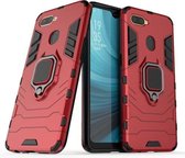 Voor OPPO A7 / A12 schokbestendige pc + TPU beschermhoes met magnetische ringhouder (rood)