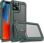 Voor iPhone 12/12 Pro Transparante koolstofvezeltextuur Robuuste volledige behuizing TPU + pc Krasbestendig schokbestendig hoesje (legergroen)