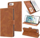 Fantasie Klassiek Huidgevoel Kalfsleer Textuur Magnetische gesp Horizontale Flip PU lederen tas met houder & kaartsleuf & portemonnee voor iPhone 8 Plus / 7 Plus (bruin)