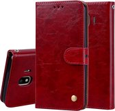 Zakelijke stijl olie-wax textuur horizontale flip lederen tas voor Galaxy J4 (EU-versie) (2018), met houder en kaartsleuven en portemonnee (rood)