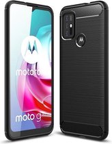 Voor Motorola Moto G30 / G10 Brushed Texture Carbon Fiber TPU Case (Zwart)