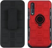 Voor Huawei P20 Pro 3 in 1 Cube PC + TPU beschermhoes met 360 graden draaien zwarte ringhouder (rood)