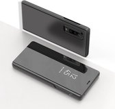 Gebogen Streamer Plating schokbestendige lederen tas voor Huawei P30, met houder en slaap- / wekfunctie (zwart)