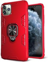 Voor iPhone 11 Pro schokbestendige TPU volledige dekking beschermhoes met 360 graden roterende ringhouder (rood)