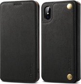 Voor iPhone X / XS Denior V4 luxe auto koeienhuid horizontale flip lederen tas met houder & kaartsleuven & portemonnee (zwart)