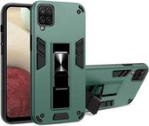 Voor Samsung Galaxy A12 2 in 1 pc + TPU schokbestendige beschermhoes met onzichtbare houder (donkergroen)