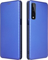 Voor LG Stylo 7 5G Koolstofvezel Textuur Magnetische Horizontale Flip TPU + PC + PU lederen hoes met kaartsleuf (blauw)
