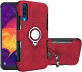 Voor Galaxy A50 2 in 1 kubus pc + TPU beschermhoes met 360 graden draaien zilveren ringhouder (rood)