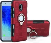 Voor Galaxy J3 (2018) Amerikaanse versie 2 in 1 kubus pc + TPU beschermhoes met 360 graden draaien zilveren ringhouder (rood)