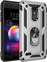 Voor LG K30 schokbestendige TPU + pc-beschermhoes met 360 graden roterende houder (zilver)