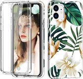 Voor iPhone 11 schokbestendige pc + TPU-beschermhoes aan de achterkant + PET-schermbeschermer aan de voorkant (witte bloem)