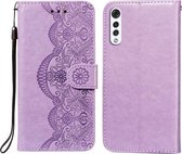 Voor LG G9 Flower Vine Embossing Pattern Horizontale Flip Leather Case met Card Slot & Holder & Wallet & Lanyard (Purple)