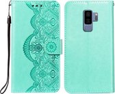 Voor Samsung Galaxy S9 Plus Flower Vine Embossing Pattern Horizontale Flip Leather Case met Card Slot & Holder & Wallet & Lanyard (Green)