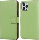 Vlakke structuur rundleer horizontale flip case met magnetische sluiting & houder & kaartsleuven & portemonnee voor iPhone 12/12 Pro (groen)