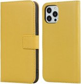 Vlakke structuur rundleer horizontale flip case met magnetische sluiting & houder & kaartsleuven & portemonnee voor iPhone 12 Mini (geel)