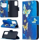 Voor Samsung Galaxy A52 5G Gekleurde Tekening Patroon Horizontale Flip Leren Case met Houder & Kaartsleuven & Portemonnee (Blauwe Vlinder)