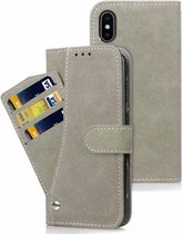 Frosted TPU horizontale flip lederen hoes voor iPhone XS, met houder en kaartsleuven en portemonnee en fotolijst (grijs)