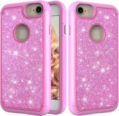 Glitterpoeder Contrast-huid Schokbestendig siliconen + pc-beschermhoes voor iPhone 6 & 6s & 7 & 8 (roze)