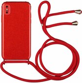 Glitterpoeder schokbestendig TPU beschermhoes met lanyard voor iPhone XS / X (rood)