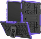 Voor Huawei MediaPad M5 Lite 10.1 inch Band Textuur Schokbestendig TPU + PC Beschermhoes met Houder (Paars)