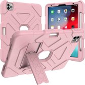 LT-T contrasterende kleur schokbestendige siliconen + pc-beschermhoes met houder voor iPad Air (2020) 10.9 (roze)