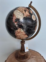 Clayre & Eef Wereldbol Decoratie 21*21*34 cm Zwart, Bruin Hout / ijzer wereld Rond Globe