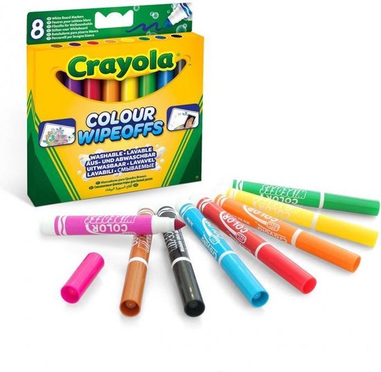 Crayola Colour Wipe Offs - 8 afwasbare whiteboard stiften - Diverse  kleuren, brede punt | bol